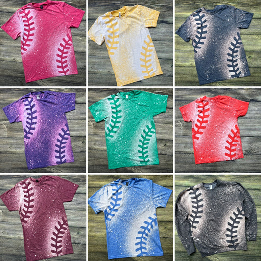 Baseball Lace Bleached Tees (VARIOUS COLORS AVAIL).