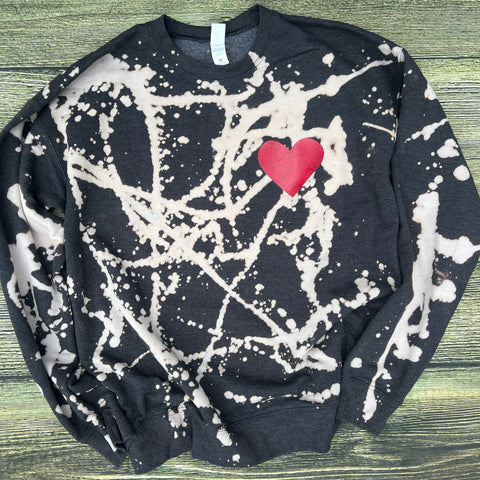 Glitter Red Heart Bleached Sweatshirt