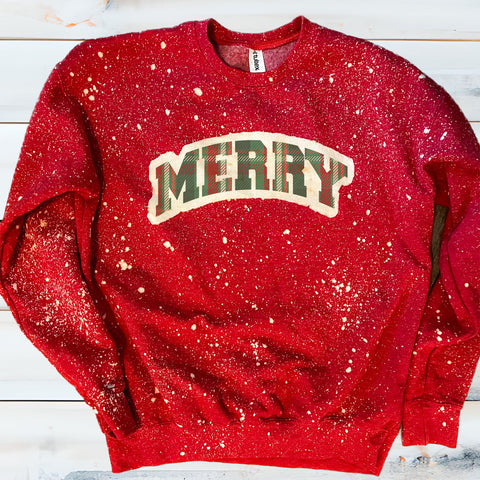 Plaid Merry Bleached Sweatshirt