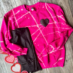RETAIL Bleach-splattered Black Heart Hot Pink Sweatshirt